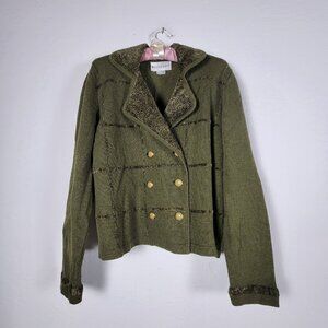 Rich and Levy Womens Medium Green Double Breasted Knit Work Blazer Jacket